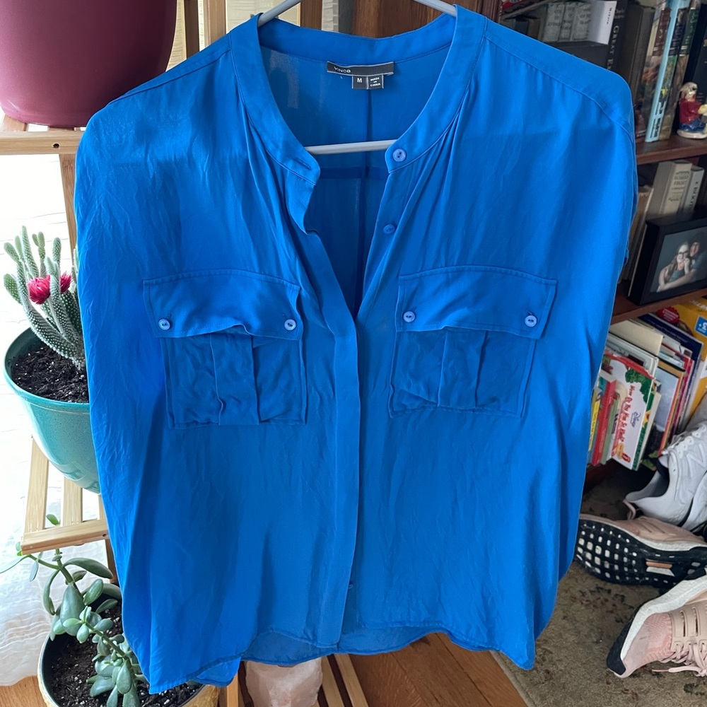 Vince blue 100% silk short sleeve shirt